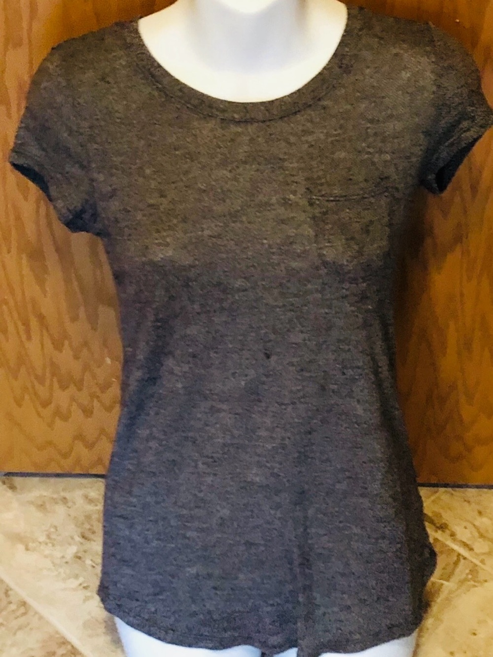 Poof Knit Shirt Womens Jr Size Small Heather Gray Capped Sleeves